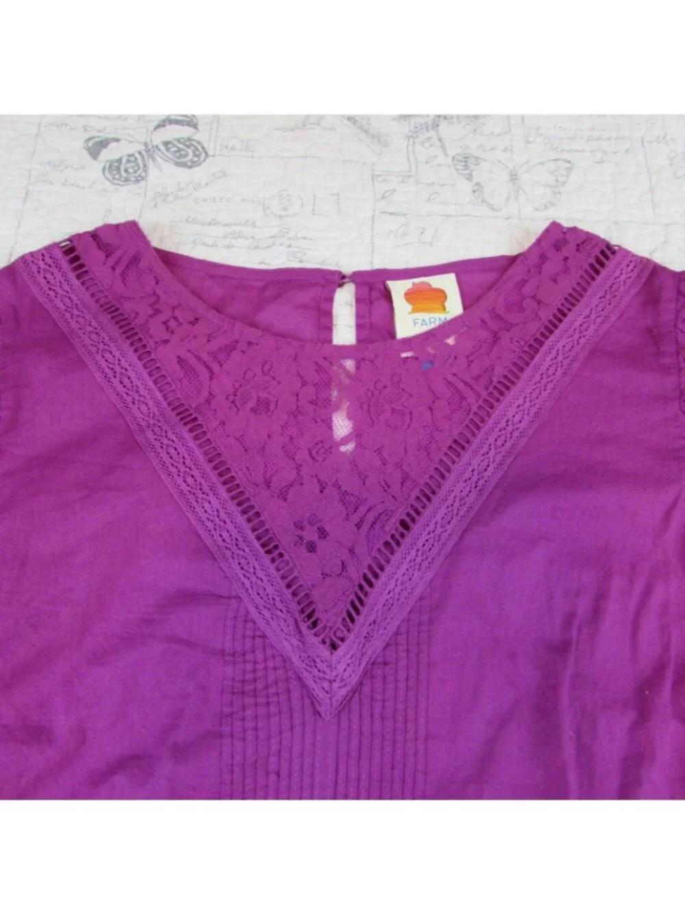 NEW Anthropologie Farm Rio Kelsie Peasant Blouse Puff Sleeve Lace Boho Plus 1X